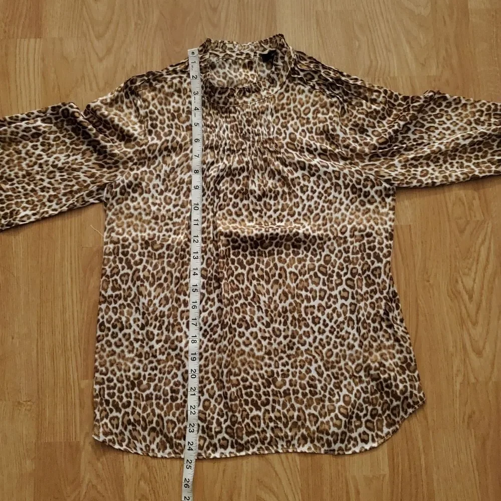 🌹 J. CREW 🌹 Ruffleneck Drapey Leopard Print Satin Blouse - [Size XS]